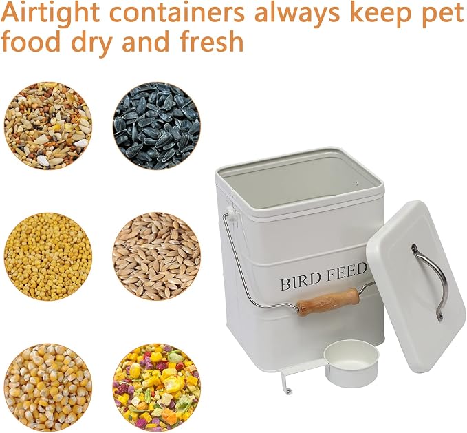 Geyecete Bird Feeder,Bird Food Jar Pet Food Storage Airtight Food Storage Container-White