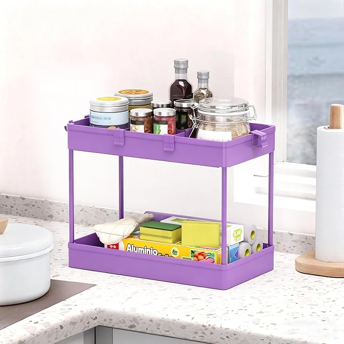Slim Storage Cart 3 Tier,Bathroom Organizer Rolling Utility,Mobile Shelving Unit Slide Out for Office, Kitchen, Laundry Room & Narrow Places,Purple