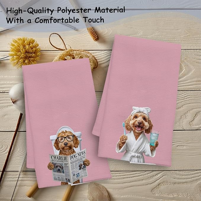 Funny Poodle Bathroom Hand Towels, Poodle Gifts, Dog Bathroom Decor, Funny Dog Hand Towels for Bath Room Washroom Restroom, 16x24 Inch Set of 2