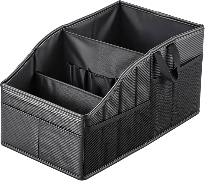 WHHMK Sturdy Leather Car Storage Support Up to 33 LB,Carbon Fiber Texture | Car Backseat Organizers, Front Seat Organizer, Floor Organizer and Storage Used for SUV Truck Toy Snack Water Bottle Holder