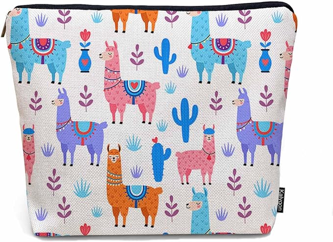 Makeup Bag For Purse Llama, Cartoon Llama Alpaca Cactus Cosmetic Bags For Women With Zipper Travel Toiletry Pouch Makeup Bags Makeup Organizers Purse For Toiletries Cosmetics