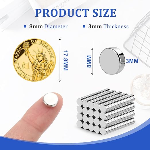 DIYMAG 500Pcs Small Refrigerator Magnets, 8x3mm Round Rare Earth Magnet | Mini Tiny Neodymium Strong Magnets for Crafts, DIY, Fridge, Miniatures, Whiteboard, Office, Kitchen, Dry Erase Board
