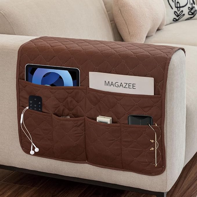 Sofa Armrest Organizer Waterproof Armchair Caddy for Couch Remote Control Holder for Recliner Non Slip Recliner Caddy with 6 Pockets for Magazine, Tablet, Phone, iPad, Coffee
