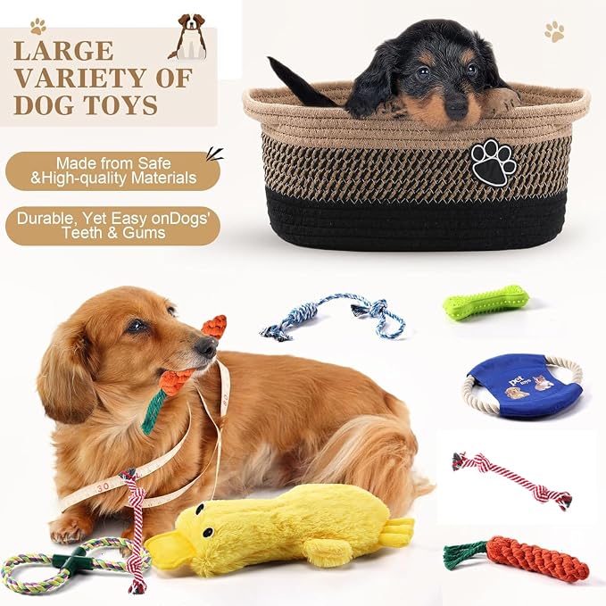 Zopeal Dog Toy Gift Basket Set for Puppy Birthday, Black