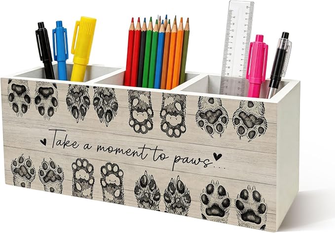 Dog Gifts Pen Holder - Funny Dog Lover Sign Wooden Pencil Holder Desk Accessories, Pet Paw Puppy Gifts Wooden Box Sign Desk Home Office Decoration
