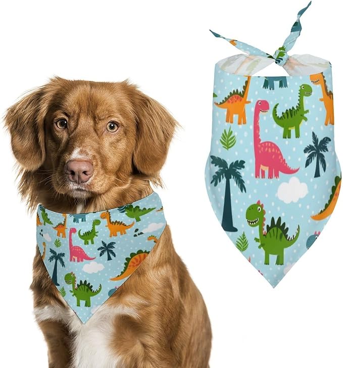 Pet Scarf for Small and Large Dogs Party Supplies, Casual Daily Use, Washable Cute Funny Cartoon Dinosaurs Sky Blue Lightweight Pet Fashion Accessories