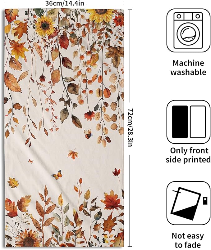 Giwawa Fall Maple Leaves Hand Towels Set of 2 Autumn Sunflower Dish Towel Soft Absorbent Guest Fingertip Bath Towel for Bathroom Kitchen Decorative