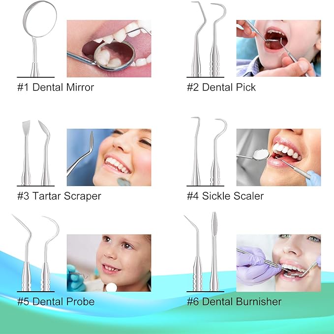 G.CATACC Dental Tools, Metal Dental Pick Teeth Cleaning Tools for Home Use, Stainless Steel Oral Care Hygiene Kit with Tooth Scraper Plaque Tartar Remover - with Case