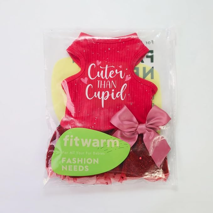 Fitwarm Cuter Than Cupid Dog Tulle Dress, Cute Girl Dog Clothes, Funny Pet Apparel, Burgundy Red, Small