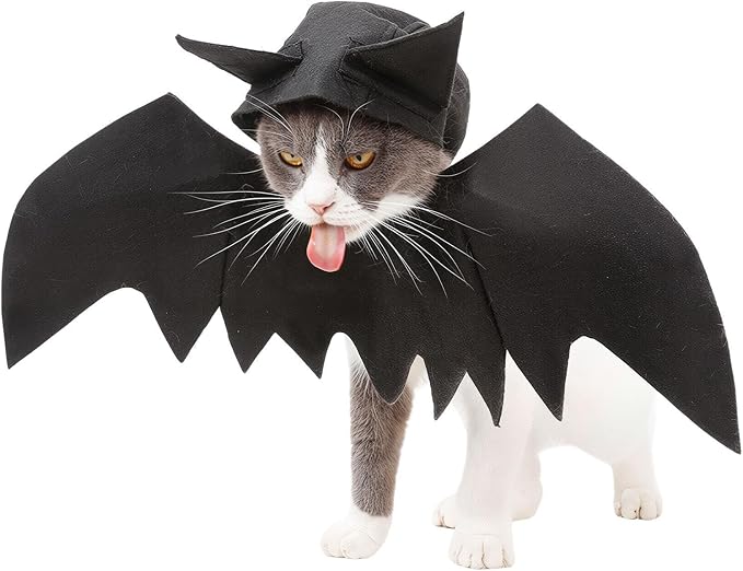 Bat Costume for Cats with Hat, Cute Realistic Felt Dress Up Accessories | Festival Dog Apparel Party Props for Holiday Party Celebration Cosplay Walking Daily Wear