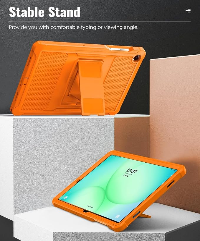MoKo Shockproof Case Fit Samsung Galaxy Tab A11+ Plus/ A9+ 11 Inch | Full Body Rugged Stand Back Cover with Built-in Screen Protector for Galaxy Tab A11+/ A9+ Tablet, Orange