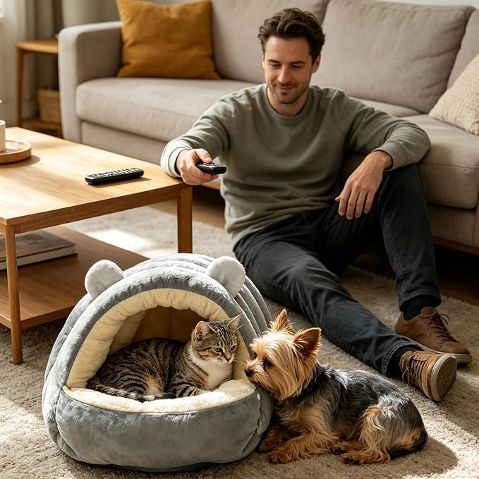 Dog Cave Bed - Soft Warm Washable Pet House Dome, Zipper Sleeping Nest | Ccozy Plush Puppy Bed, Comfortable Indoor Pet Shelter | Resting Space For Small Dogs And Cats In Daily Use