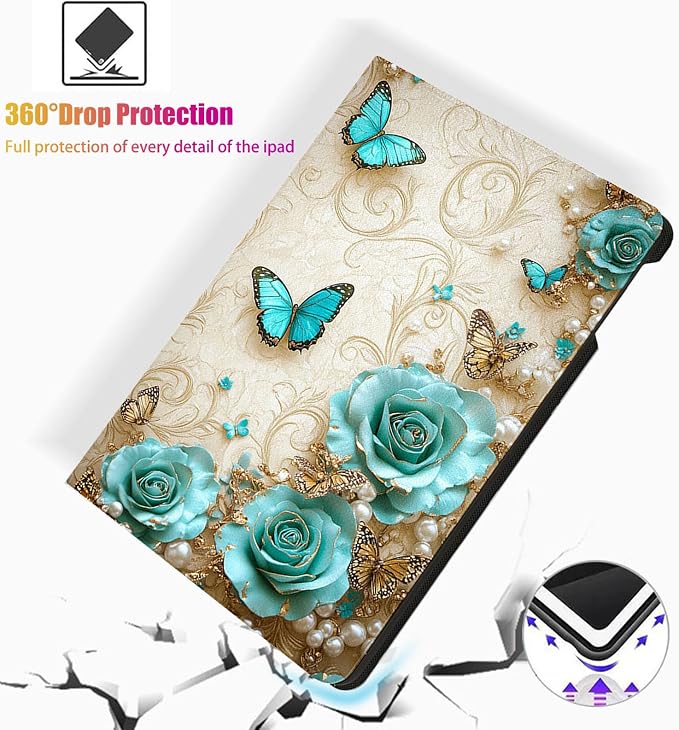 for Microsoft Surface Pro 11/10/9-13" 2024/2022 Tablet Case,Auto Wake/Sleep,Adjustable Stand Protective Cover - Blue Rose Butterfly