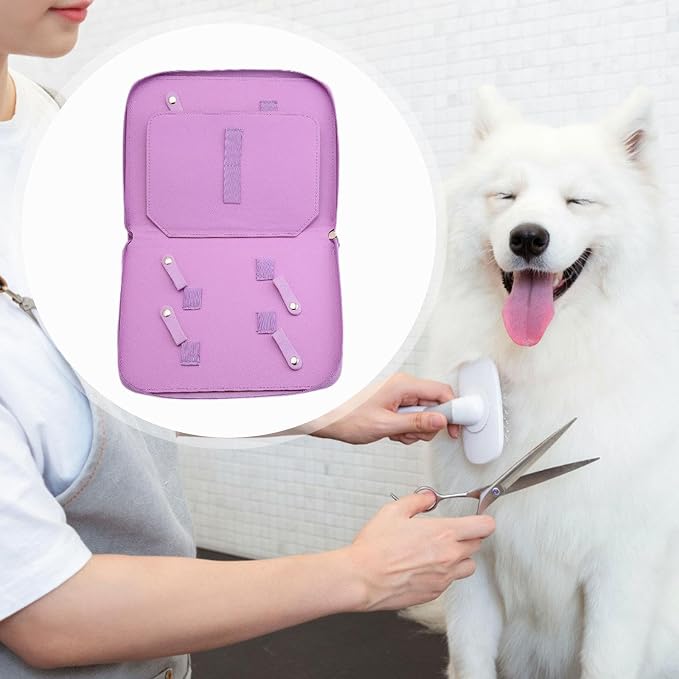 Pet Grooming Tool Storage Case Dog or Cat Grooming Supplies Dog Grooming Bag Portable PU Leather Storage Organizer Suitable for Professional Pet, Violet
