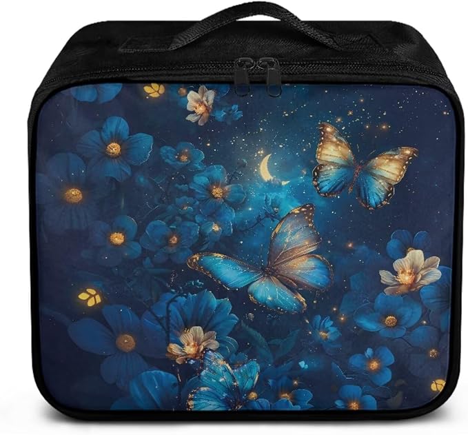 Rnyleeg Blue Flower Butterfly First Aid Bag Empty Pet First Aid Kit with Zipper Pocket Portable Emergency Medicine Tote Bag for Home Car Outdoor Sports