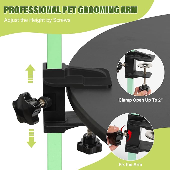 getlstub Dog Grooming Arm with Pet Grooming Hammock, 35" Pet Grooming Table Arm with Adjustable No Sit Haunch Holders, Dog Grooming Stand with Loop Noose for Small and Medium Pets, Green