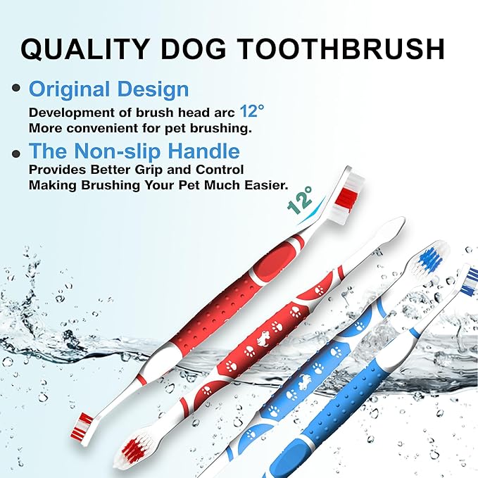 4Pcs Professional Pet Toothbrush, Dog & Cat Soft Bristle Double-Sided Brush Head Set, Pet Brushing Teeth to Clean Teeth to Reduce Tartar Buildup, Pet Dental Care Essentials