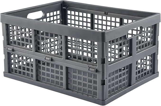 Aebeky 3-Pack Plastic Collapsible Storage Crates-30L,Foldable Plastic Crates for Storage (Gray)