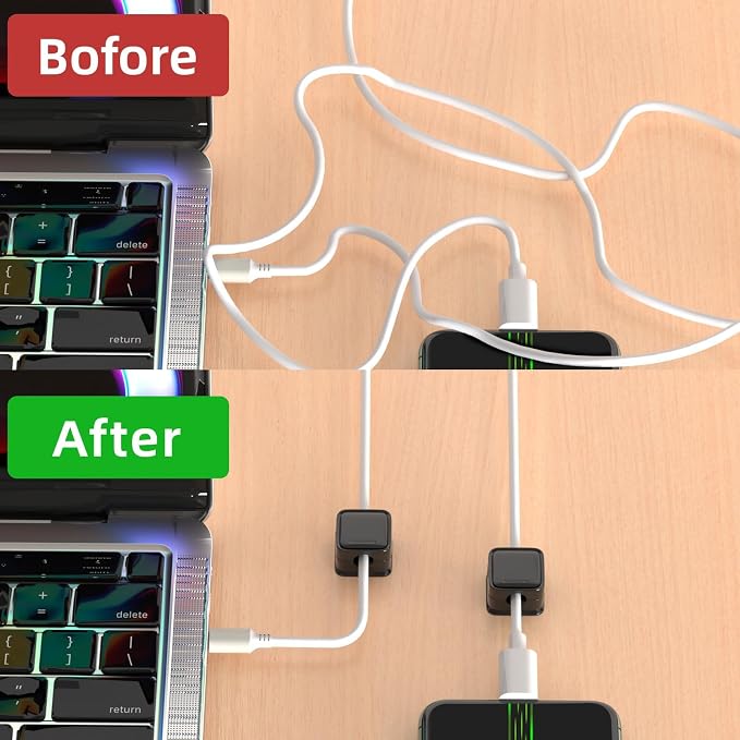 18 Pack Cord Organizer, Magnetic Cable Clips, Under Desk Management, Black | 0.27in Cable Compatible,Strong Adheive Wire Holder Keeper,Easy Open Phone Charger Holder for Home Car Desk Nightstand Office