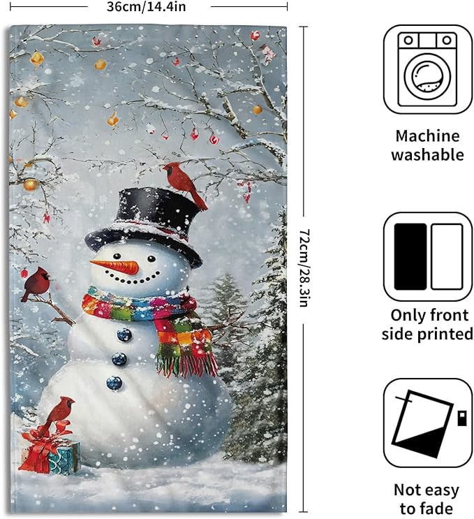 Giwawa Winter Snowman Towel Christmas Trees Red Birds Hand Towel Set of 2 Xmas Snow Scene Seasonal Quick Drying Absorbent Face Fingertip Towel Washcloth for Bathroom Gym Spa Guest Decor