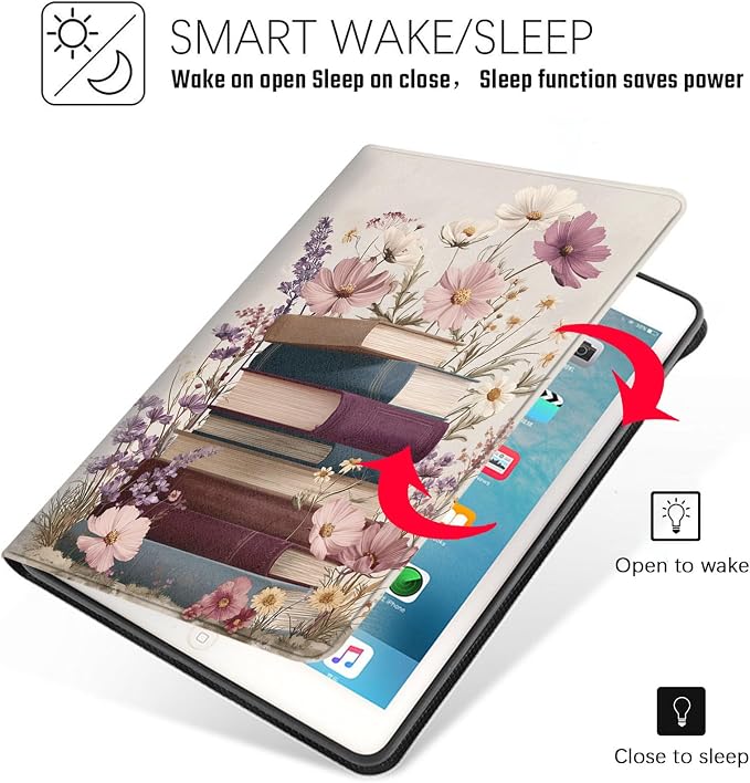 Tablet Case for iPad 10.5 Inch (iPad Air 3/Pro,2017/2019),Shockproof Protective Cover with Stand,Auto Wake/Sleep,Books and Flowers