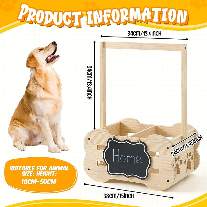 Wooden Dog Wardrobe Closet 20"x15"x9" Pet Goose Outfit Toy Storage Basket Crate with Hanging Rod Bone Shape Organizer Closet for Dog Toy Clothes Accessories with 8 Hanger 10 Clip 1 Small Blackboard