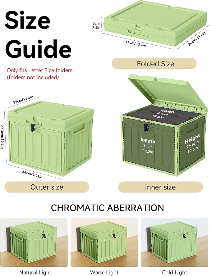 Oterri Lockable Stackable Plastic File Box with Lid for Letter-Size | Hanging File Folders Not Included. Green, Large 2-Pack. Home, Office, Classroom, Dorm, Tax, Under Bed, Filing Cabinet.