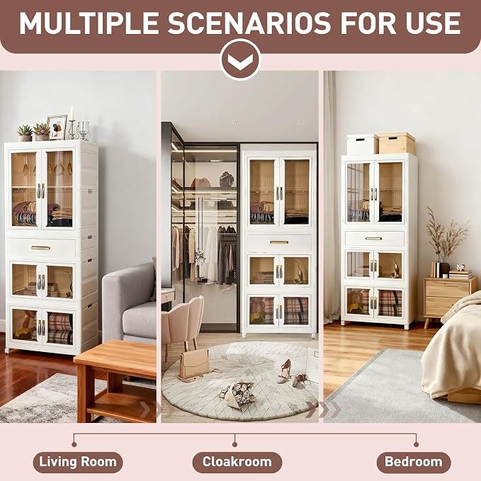 SAYMA Portable Wardrobe Closet, Pet Wardrobe Storage Cabinet W/Hanging Rod | Plastic Storage Cabinet for Pet Clothes, Toys, Snacks