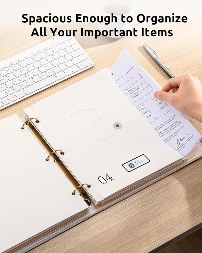 Oterri Premium Emergency Document Organizer for Families, Estate Planning Binder with Labels & Envelopes for Important Papers, Passports, Birth Certificates (Khaki, Large)