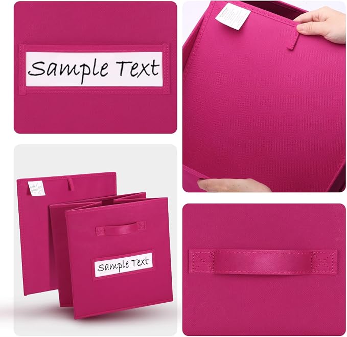 13x13 storage cube bins (Set of 10) Foldable Fabric storage cubes with 10 Labels Window Cards & a Pen,13 inch cube storage bins,Closet Organizers for Shelves,Cubby Organizer Boxes,Dark pink