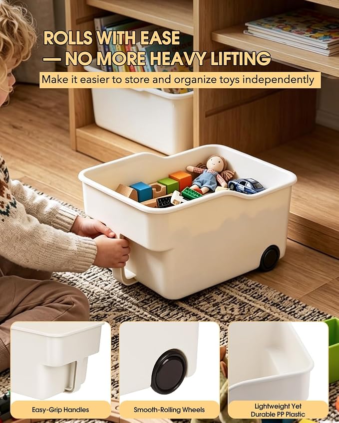 3 Pack PP Organizer with Wheeled Storage box for Kitchen Cabinet Bin | 3 pack organizer kitchen, laundry, garage at once; organizer with rolling wheels glide out from high cabinets easily