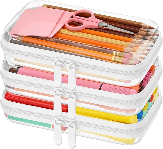 3PCS Clear Hard Shell Zipper Case,7.1*4*2 IN,Travel Makeup Bags,Jewelry Box | Clear Zipper Pouches,Crush-Proof Waterproof Cosmetic Toiletry Bag for Travel,Daily Essentials,Home Storage Small items