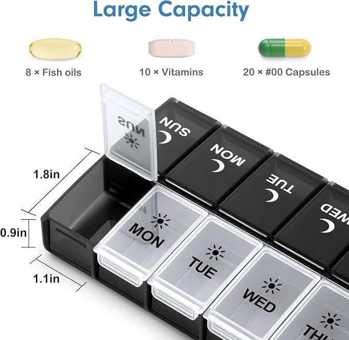 7 Day Pill Organizer 2 Times a Day, Large Weekly AM PM Pill Box, Day Night Medicine Organizer, Pill Case Twice A Day, Pill Container