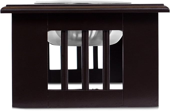 INTERNET'S BEST Traditional Elevated Pet Feeder - Raised Dog Food and Water Stand with Stainless Steel Bowls - Adjustable for Small to Medium Breeds - Pet Feeding Station - Espresso - Small