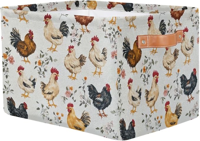 Chicken And Chicks Rectangular Storage Bin Collapsible Storage Basket Organizer Boxes with Leather Handle Storage Cube for Shelves Toy Laundry Nursery 1 PC