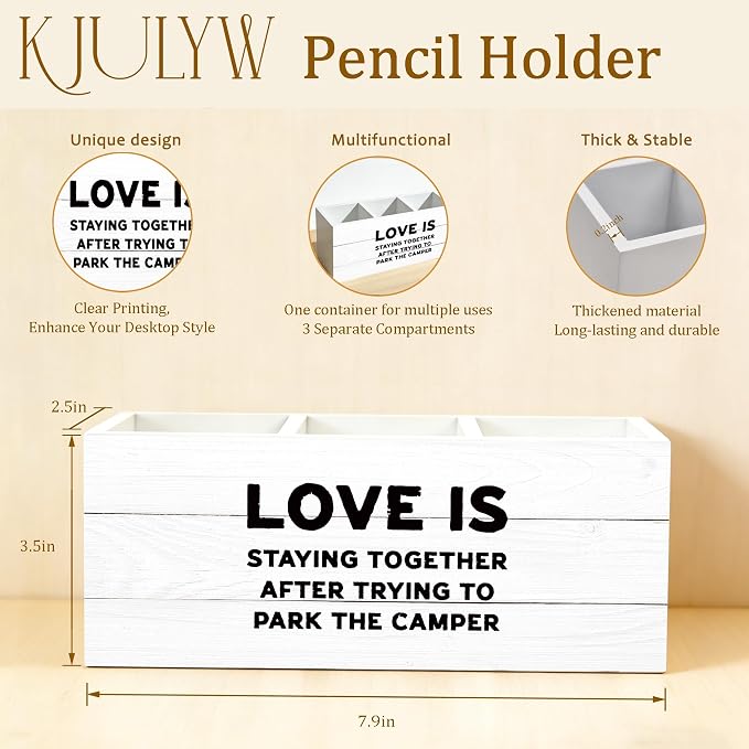 Camping Gifts Pen Holder for Desk, Camping Gifts for Couples, Love is Staying Together Camper Wooden Box Pencil Pen Holder Organizer for Home Office Desk Accessories