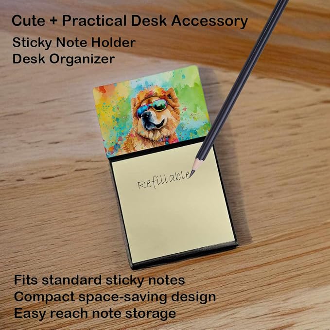 Caroline's Treasures Chow Chow Hippie Dawg Sticky Note Holder Refillable Dispenser Self-Sticky Note Pads, Memo Pads Blank Desk Accessories