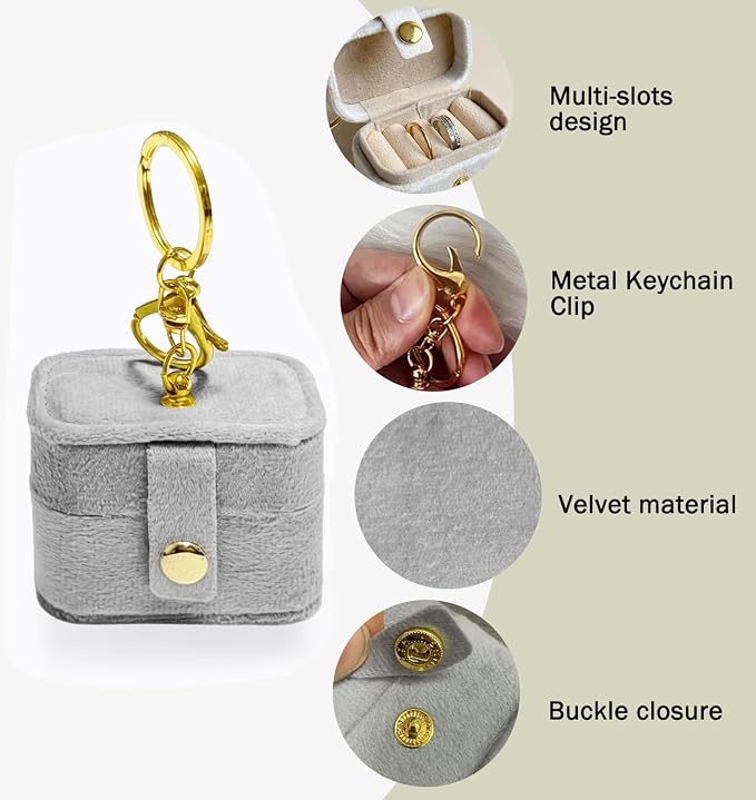Ring Bearer Pillow Box for Dog Collar, Velvet Wedding Mini Ring Holder Pouch for Pet, Travel Ring Earrings Storage Box for Proposal Engagement Wedding Ceremony Party (Gray)