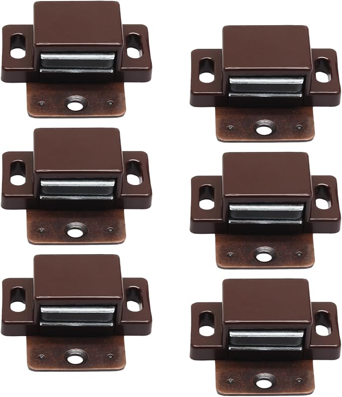 6Pcs Cabinet Door Magnets Catch, Brown | Magnetic Shutter Hardware, Drawer Latch, For Closure Cupboard Closet Bathroom