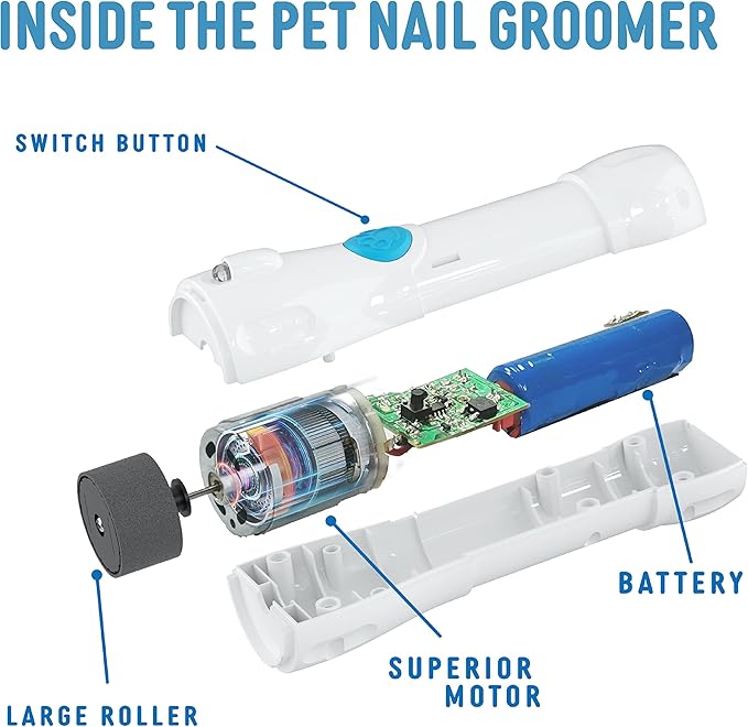 Bell+Howell Pawperfect Cordless Dog and Cat Nail Trimmer Rotating File with Safety Guard, 5000-7000 RPM's, Gentle and Painless Dremel Dog Nail Grinder w/ 3 Modes with 3 Replacement Rollers