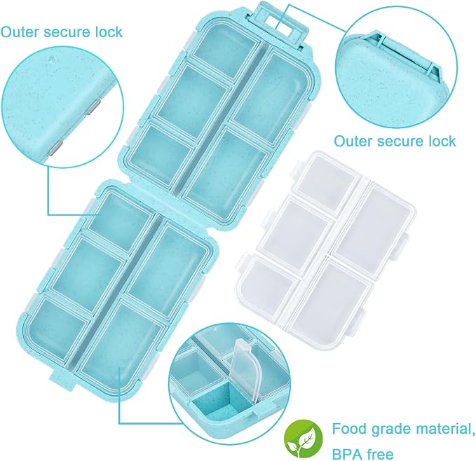 Large Blue Pill Organizer with 189 Labels, Travel Pill Case for Women (1 Pack)