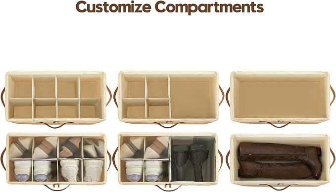 Varhomax Shoe Organizer Box for Closet, Small Fabric Storage Basket 3 Pack | Foldable Shoe Bin with Adjustable Dividers & Clear Cover, Saving Space Sneakers & Sandals Containers for Entryway, Cubby
