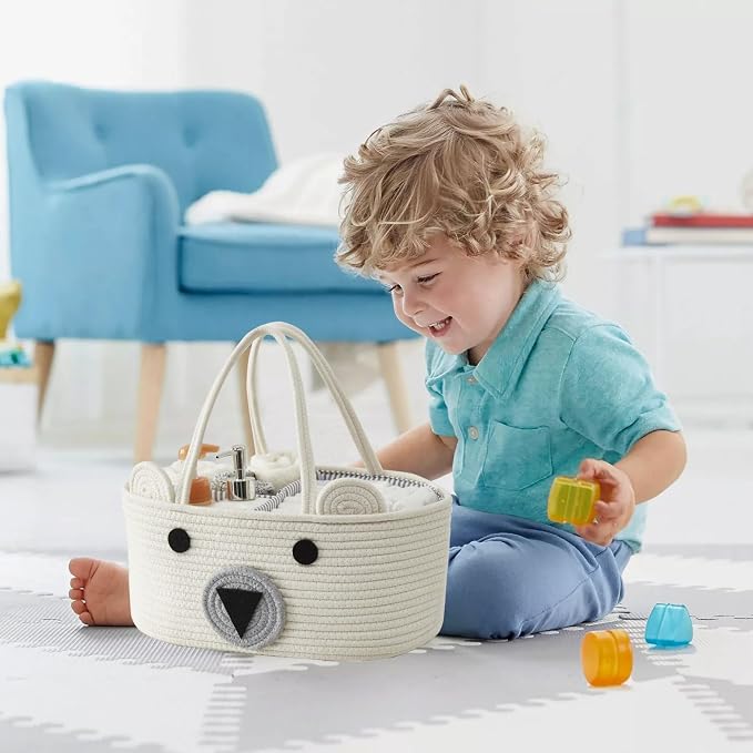 DECOMOMO Teddy Bear Basket, Large Diaper Caddy Basket | Baby Baskets for Baby Shower (Animal)