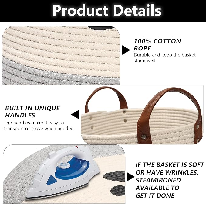 Cotton dog toy basket storage, puppy toy basket, puppy bins, laundry basket blanket storage bin - Perfect for organizing pet toys, blankets, leashes, pee mats and diapers -beige gray