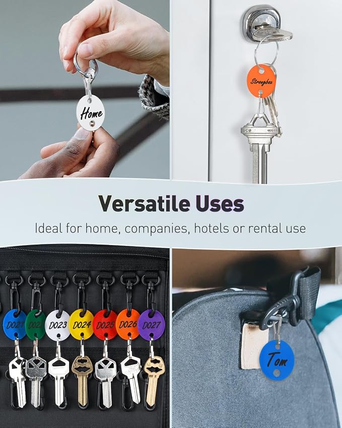Uniclife 50 Pcs Key Tags 1 Inch Plastic Key Chain Tags with Metal Snap Hooks Double-Sided Writable Colorful Tags Sturdy Key Item Identifiers for Home and Office, 7 Colors