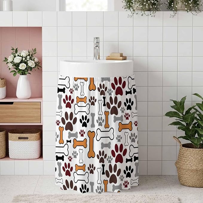 Dog Claws Oven Skirt Curtain for Kitchen Decor 28"x35", Pet Cat Cartoon Cute Animal Bone Pawprints Self Adhesive Stove Curtains Skirt Cabinet Curtains for Bathroom Laundry Room