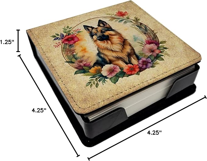 Caroline's Treasures Belgian Tervuren and Flowers PU Leather Note Paper Holder with Artist-Designed Cover, Desk Accessory, Office Gift