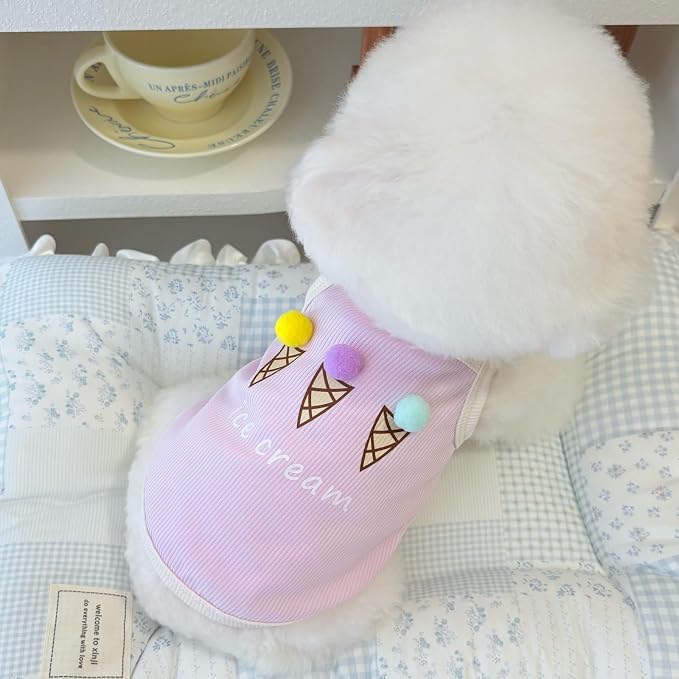 Spring & Summer Pet Clothes Tank Top - Ice Cream Pattern Breathable Tank top for Dogs & Cats, Cool Sleeveless Shirt for Teddy, Bichon & Small Breeds