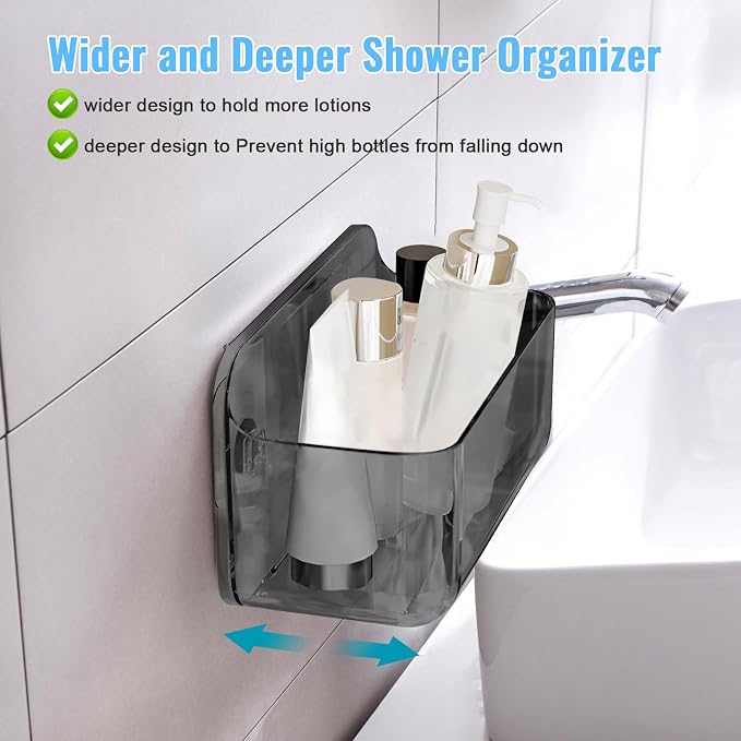 CGBE 2-Pack Cabinet Door Organizer, Self Adhesive Bathroom Shelves, Gray | Acrylic Shower Caddy, Wall Mounted Storage, No Drilling, Automatic Draining, For Cabinet Door and Shower Wall
