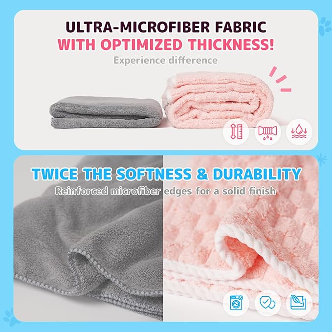 Cloud Pet Towels – Absorbent, Soft Microfiber Towels for Drying Dogs and Cats, Quick-Dry, Includes 2 Sizes
